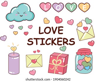 
Cute love stickers with Valentines day elements