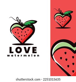 cute love strawberry logo illustration