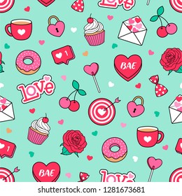 Cute love symbol elements seamless pattern background for valentine’s day. 