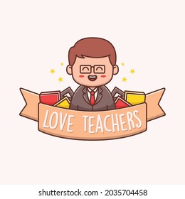 cute love teachers illustration in flat design