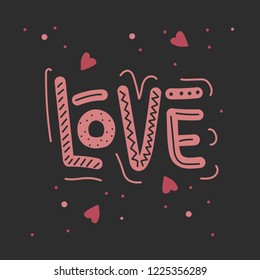 Cute Love text with hearts ,sparkle and decoratons.Valentine's day greeting card template. Vector illustration.