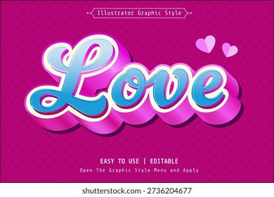 Cute Love Text Style Effect with Colorful 3D Typography