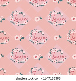 Dibujo con el vector de amor fino con fondo floral rosa