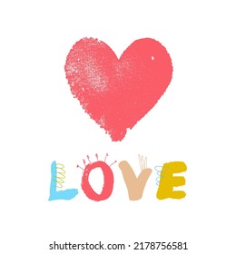 Cute love. Vector graphic poster with heart. Decorative elements in funny style