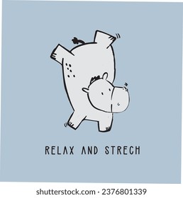 Cute and lovely adorable yoga stretch elephant dog bear hippo design for kids market as vector