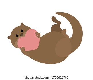 cute lovely animal otter with heart