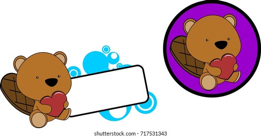 Cute lovely baby beaver cartoon heart set sticker in vector format very easy to edit 