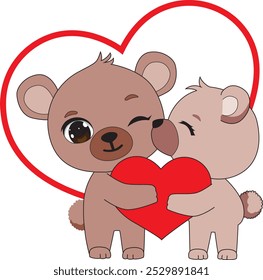 Cute lovely bear couple with heart valentine special vector illustration