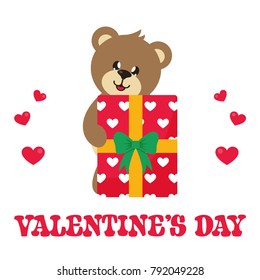cute lovely bear with gift and text
