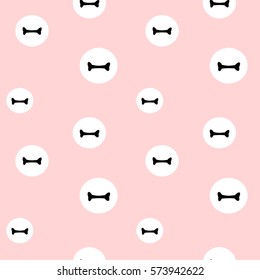 cute lovely black bone in white circle on pink background, seamless vector pattern illustration