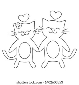 cute lovely black and white cats in love cartoon vector romantic illustration for coloring art