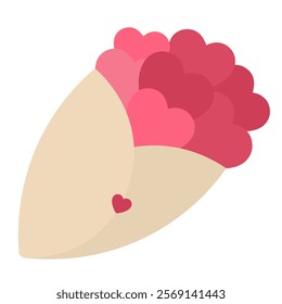 Cute and lovely bouquet with red and pink heart in cone shape, designed with a cute vector style for Valentine's Day, isolated on a white background, perfect for expressing love