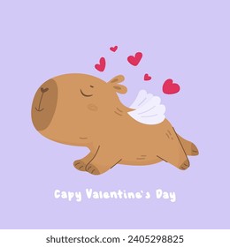 Cute lovely capybara with cupid wings