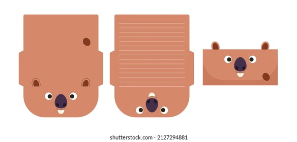 Cute lovely capybara letter writing stationery paper laser cutting card template. Animal design for greeting, invitation, thank you cards. Vector stock illustration.