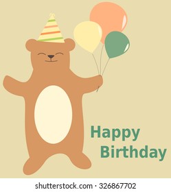 cute lovely cartoon bear happy birthday vector illustration 