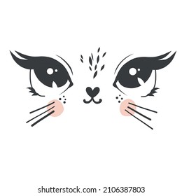 Cute lovely cartoon cat. Little cat girl with cute bow. T-shirt graphics for kids. vector illustration.