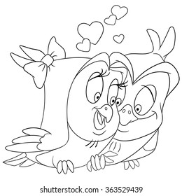 cute and lovely cartoon couple of owls on saint valentines day