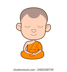 cute and lovely cartoon of monk meditate,vector illustration