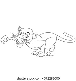 cute and lovely cartoon panther prowling to catch something to eat, isolated on a white background