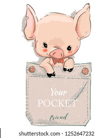 cute lovely cartoon pig on pocket