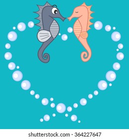 cute lovely cartoon seahorses in love romantic vector illustration