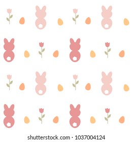 cute lovely cartoon seamless vector pattern background illustration with bunny, easter eggs and tulips