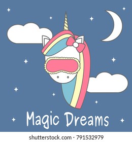 cute lovely cartoon vector unicorn with sleeping mask