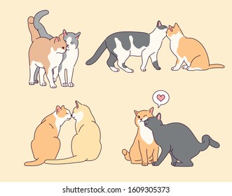 Cute and lovely cat couple collection. hand drawn style vector design illustrations. 