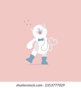 cute and lovely cat, happy valentine's day, birthday, love concept, flat vector illustration cartoon character design isolated