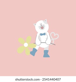 cute and lovely cat holding flower, happy valentine's day, love concept, flat vector illustration cartoon character costume design