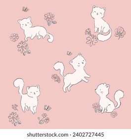 cute and lovely cat kittens flower cute flower print pattern for kids market as vector