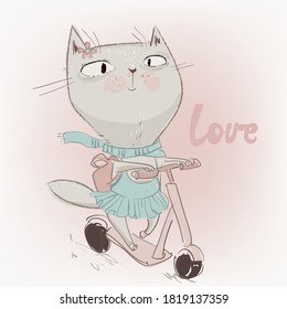 cute lovely cat on scooter