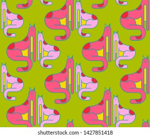 Cute lovely cats. Cats cartoon style. Seamless pattern. Valentine's Day