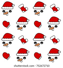 cute lovely christmas seamless vector pattern background illustration with snowman with santa's hat, gloves and socks