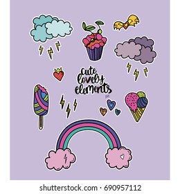 Cute lovely design elements set. Vector illustration. Typography design elements for prints, cards, posters, products packaging, branding.