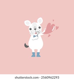 cute and lovely dog blowing heart shape bubble, happy valentines day, birthday, love concept, flat vector illustration cartoon character costume design