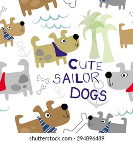 Cute Lovely Dog Doggy Sailor Pet Bone Seamless Repeat Endless Pattern Vector Illustration