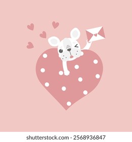 cute and lovely dog with heart and love letter, happy valentine's day, love concept, flat vector illustration cartoon character costume design