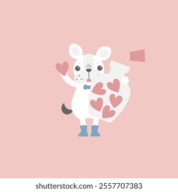 cute and lovely dog holding bottle of heart, happy valentines day, birthday, love concept, flat vector illustration cartoon character costume design