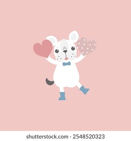 cute and lovely dog holding heart, happy valentines day, birthday, love concept, flat vector illustration cartoon character costume design