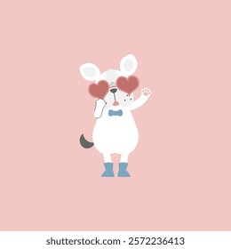 cute and lovely dog wearing heart shape glasses, happy valentines day, birthday, love concept, flat vector illustration cartoon character costume design