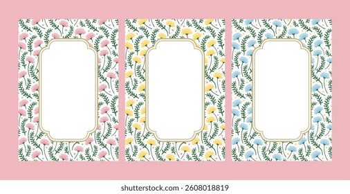 Cute and lovely floral frame background in vintage shabby chic pink yellow blue pastel color with blank space for print cards poster invitation page journal notes layout template