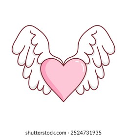 Cute Lovely Flying Love Heart Pink Angel Feather Wings in Heaven Sky