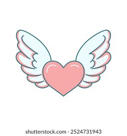 Cute Lovely Flying Love Heart Pink Angel Feather Wings in Heaven Sky