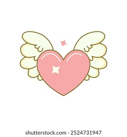 Cute Lovely Flying Love Heart Pink Angel Feather Wings in Heaven Sky