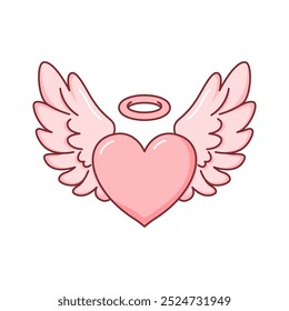 Cute Lovely Flying Love Heart Pink Angel Feather Wings in Heaven Sky