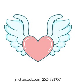 Cute Lovely Flying Love Heart Pink Angel Feather Wings in Heaven Sky