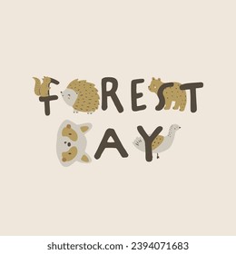 cute and lovely forest animal design deer fox panda penguin raccoon bear bird squirrel pangolin sea lion and forest day slogans for kids market as vector