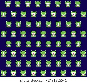 Cute and Lovely Green Frogs cartoon background vector illustration for artwork paper textile printing for kids children baby and loved ones in rainy season fun style