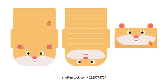 Cute Lovely Hamster Letter Writing Stationery Paper Laser Cutting Card Template. Animal Design For Greeting, Invitation, Thank You Cards. Vector Stock Illustration.